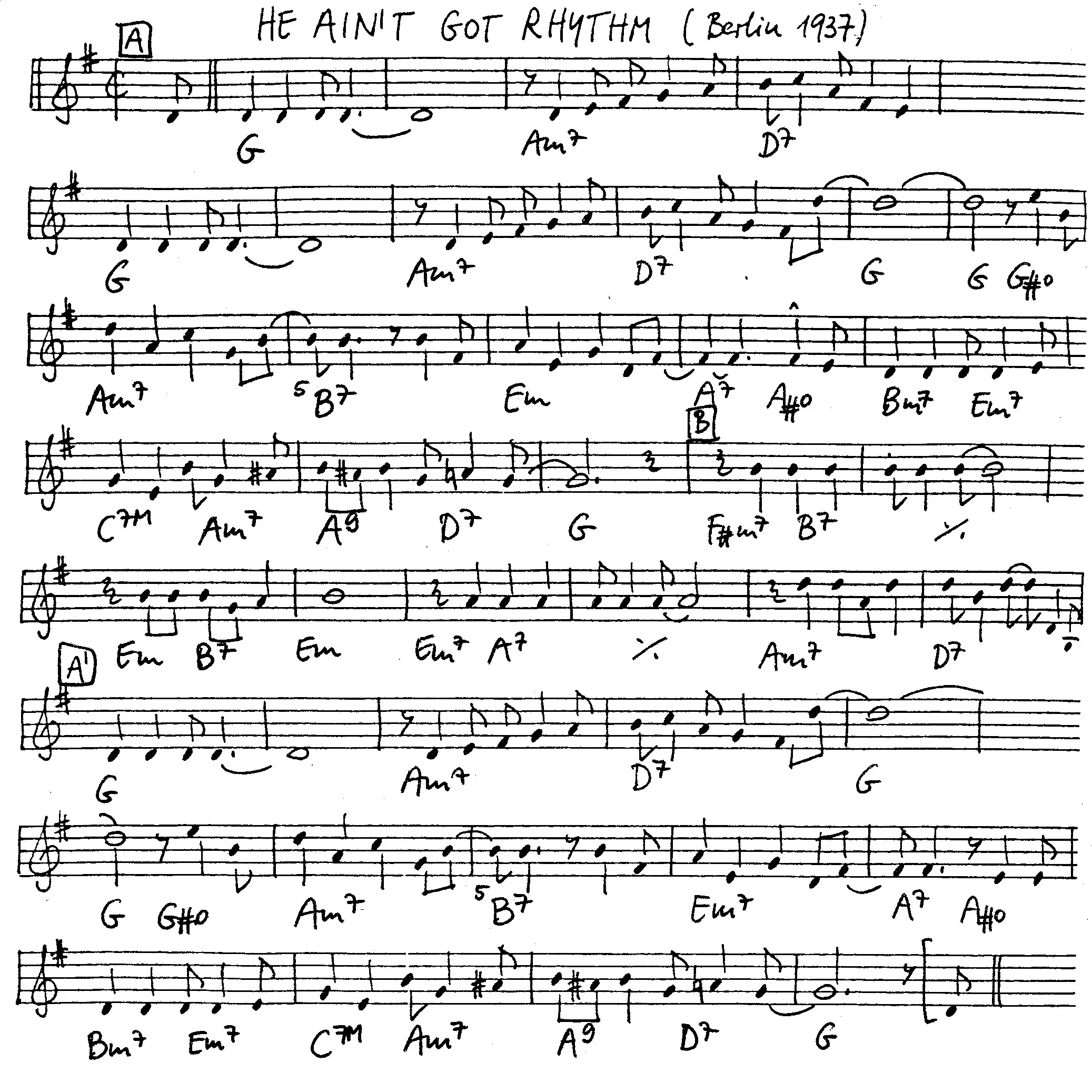 he ain't got rhythm free jazz leadsheet - Courtesy of the Jungle Jazz Band